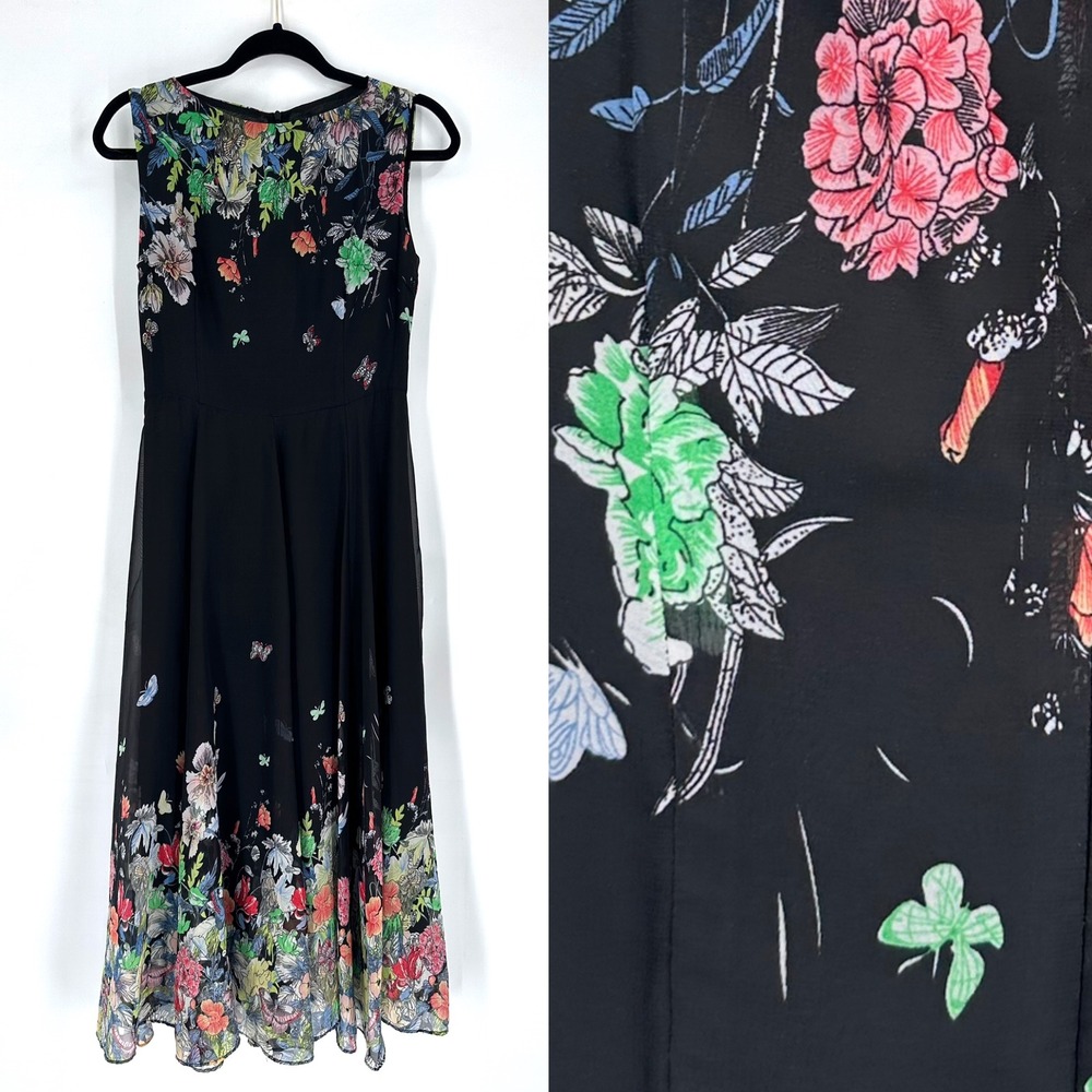 FLORYDAY Black‎ Floral Butterfly Midi Dress Women's Size S Whimsigoth Fairygoth